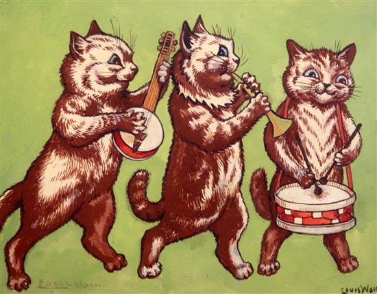 Louis Wain (1860-1939) The Village Trio 6.75 x 8.75in.